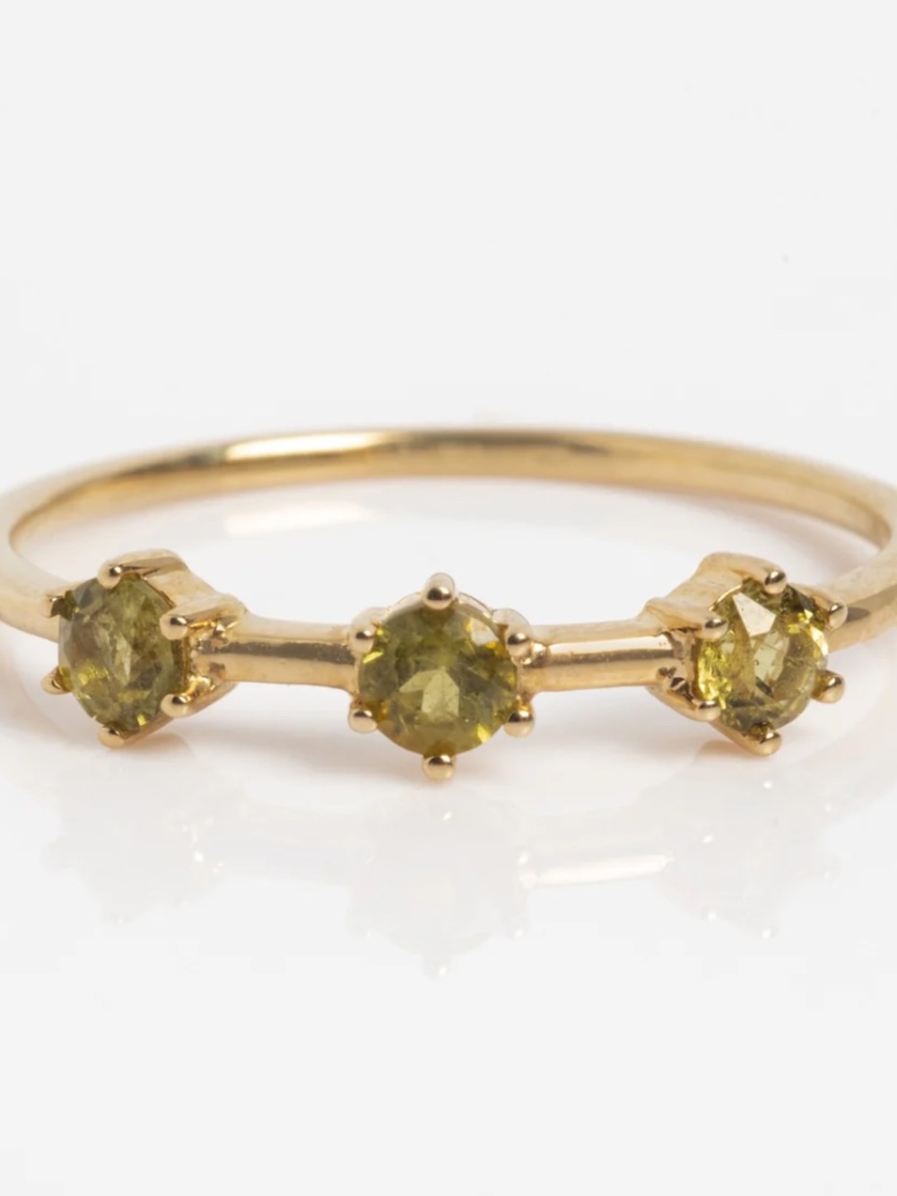 Local Eclectic Solid Gold Tourmaline Trio Stacking Ring Light Green size 6